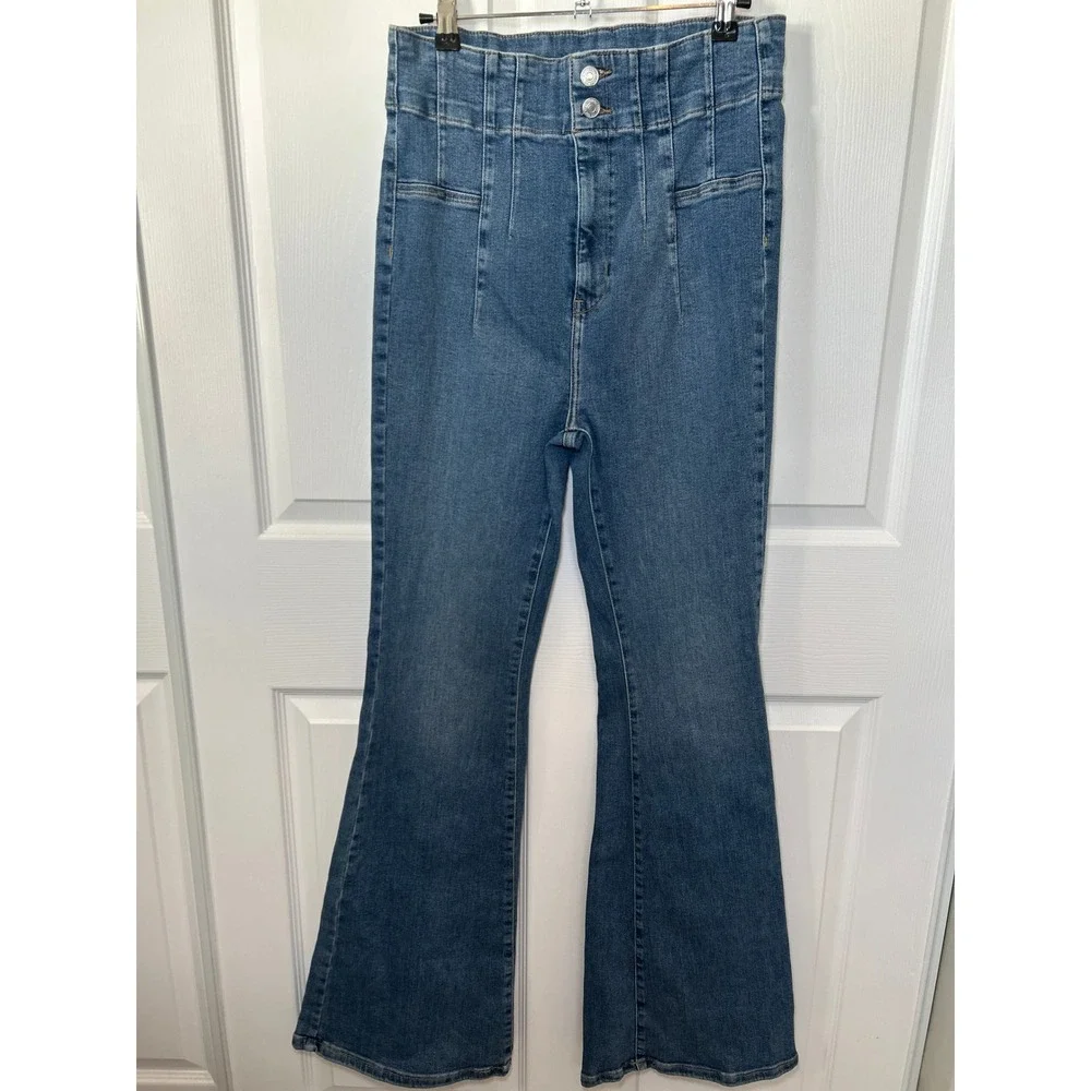 We The Free Free People Just Float On High Rise Flare Jeans Wide Leg Denim 31